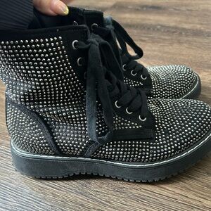 Madden Girl Black and Silver Studded Kurrt Combat Boots